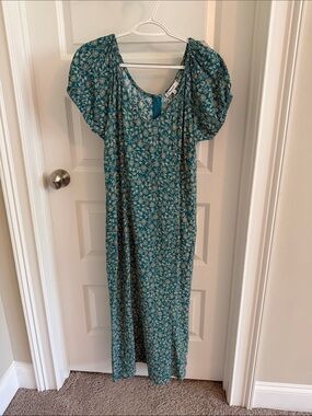 Madewell Teal Floral Puff-Sleeve Maxi Dress